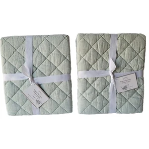 Pottery Barn (2) Two Standard Shams Belgian Flax Linen Diamond Mint Green New - Picture 1 of 4