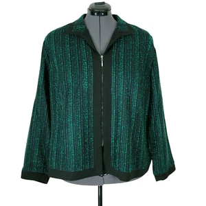 Danny & Nicole Tweed Blazer Women Size 22W Green Black Full Front Zip Lined - Picture 1 of 10