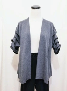 Allen B/By Allen B Schwartz Gray Open Front Cardigan Jacket Ruffled Sleeves Sz M - Picture 1 of 9
