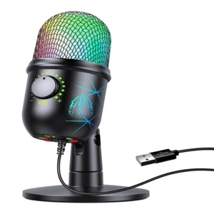 USB Condenser Microphone w/ Noise Reduction Luminous RGB Mic Streaming Podcast - Picture 1 of 9