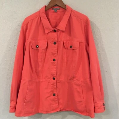 Chaqueta Jean Jessica London Mujer Plus 30W Rosa Salmón Botón Denim Algodón Peplum Foto 1 de 4