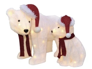 2er Set LED Metall Stoff Eisbären mit Nikolausmütze & Schal Weihnachtsdeko - Bild 1 von 3