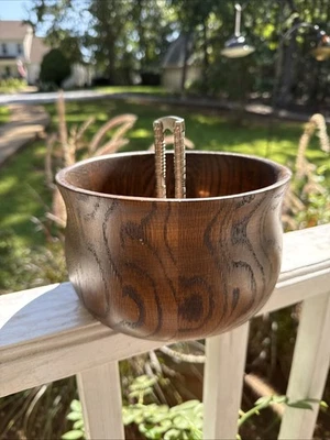 VTG Hand turned Rosewood Wooden Mixed Nuts Bowl MCM W/2 Nutcrackers READ - Image 1 of 4
