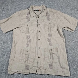 Quiksilver Waterman Collection Mens Large Shirt 4 Pockets Hawaiian Embroidered - Picture 1 of 13