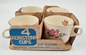 4 Vintage Ironstone Frühstückstassen Floral mit Goldrand in Original Box USA Made - Bild 1 von 24