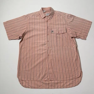 Bugle Boy Button Down Shirt Mens Size L Short Sleeve Cotton Orange Striped - Picture 1 of 6