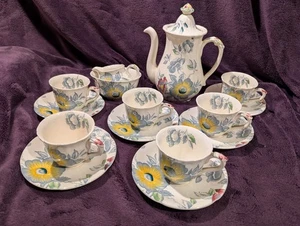 Vintage Ashworth Bros Hanley "Wild Rose" 15 piece Coffee Set inc. Coffee Pot VGC - Picture 1 of 16