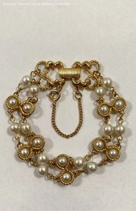 Vintage Goldette NY Gold-Tone Faux-Pearl Bracelet - Picture 1 of 6