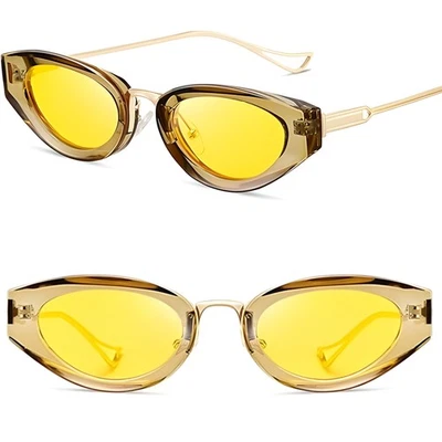 Винтажные солнцезащитные очки кошачий глаз желтая оправа золотые рукава желтые линзы ретро стиль - Изображение 1 из 4