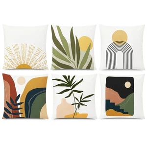 Abstract Boho Pillow Covers 18x18 Set of 6,Rustic Sunset Leaves Throw Pillow ... - Picture 1 of 8