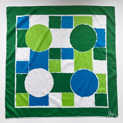 Bufanda vintage Vera Neumann verde azul geométrica cuadrada Japón bordes enrollados a mano Foto 1 de 4