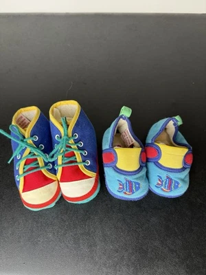VTG 90s Gymboree Baby Crib Shoes Soft Sole Primary Colors Sz 2 / 3-6 Mo Lot of 2 - Image 1 of 4