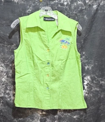 Sag Harbor Dress Petite - Lime Green Sleeveless Top w/ Embroidery - 10P - Image 1 of 2