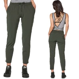 Lululemon Pant Women Sz 8 Green On The Fly Woven 27” Athleisure Gym Casual Logo - Picture 1 of 9