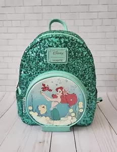 Disney Loungefly Arielle die kleine Meerjungfrau Schneekugel Mini Rucksack Glitzer Neu mit Etikett - Bild 1 von 10
