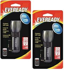 2 Eveready LED Pocket light Compact Flashlight Bright White, Metal, W/ BATTERY