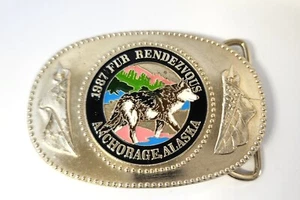 Anchorage Alaska Fur Rendezvous 1987 Belt Buckle Dog Sled Winter Rondy Festival - Picture 1 of 14