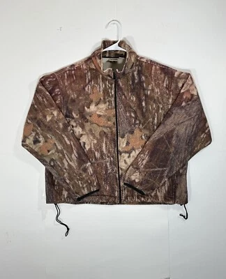 Vintage Woolrich Camo Fleece Sweatshirt Jacket Mens XL Woodland Cotton 90s READ - Image 1 of 4