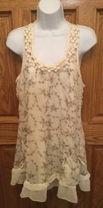 Myth NYC transparente Tanktop-Tunika mittelgroß Blumen creme Taschen sehr guter Zustand beige gefüttert KOSTENLOSER VERSAND - Bild 1 von 11