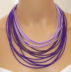 Kette Halskette Collier Statement Textil mehrreihig lila flieder  393f - Bild 1 von 9
