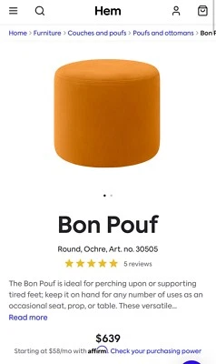 Puf Dobladillo Bon, Redondo, Ocre (Naranja Brillante) Excelente Estado, Hermoso y Moderno Foto 1 de 3