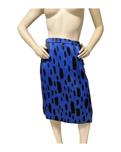 Carolina Herrera Silk Pencil Skirt Sapphire Blue and Black 10 Straight Lined - Picture 1 of 7