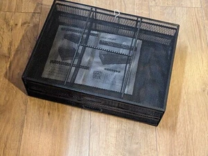 Stojak na monitor HUANUO z 2 szufladami do przechowywania metalowa siatka organizer na biurko do komputera - Zdjęcie 1 z 11