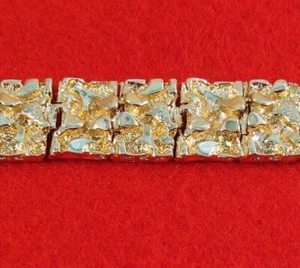 14 KT GOLD PLATED 8" NUGGET BRACELET ABOUT 5/8 INCH WIDE WT. 71 GMS GNG-200 - Picture 1 of 2