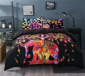 Elephant Mandala Hippie Gypsy Indian King Size Quilt Duvet Cover Bedding Set - Picture 1 of 80
