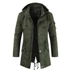 Mens Spring Military Full-Zip Removable Hooded Cotton Mid-Long Parka Jacket Coat