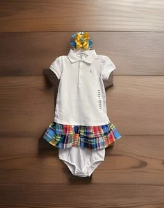 Girls NWT Polo Ralph Lauren Dress Set & Bloomers Plaid Free Bow 24 Months - Picture 1 of 10