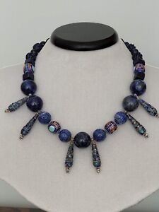 HANDMADE ARTISAN NECKLACE WITH LAPIS LAZULI AND CLOISONNE BEADS