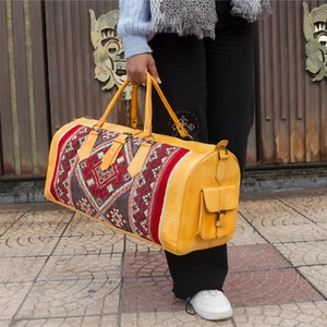 Große Kelim Reisetasche - Teppich Weekender Seesack Ledertasche mit Havane Farbe - Bild 1 von 7