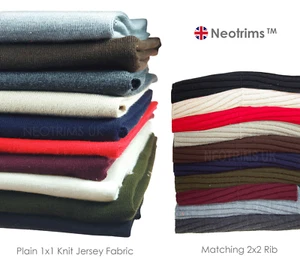 Knit Rib Fabric,Stretch Jersey Material,100cms Wide,Solid Colours,Neotrims UK    - Picture 1 of 25