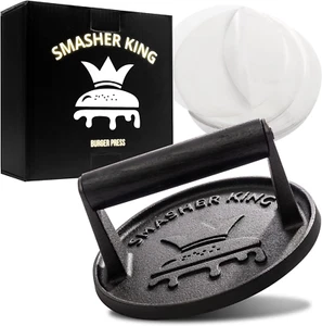 ™ - Premium Cast Iron Smash Burger Press Incl. 25 Pcs of Patty Paper, Burger Sma - Picture 1 of 12