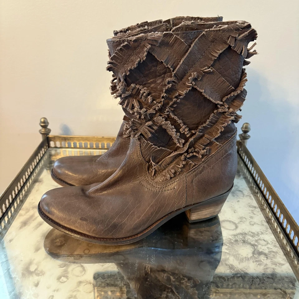 Botas Sheridan Mia Mujer Talla 39 Marrón Tobillo Flecos Occidentales Cuero Boho Cremallera Foto 1 de 4