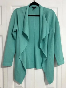Eileen Fisher PM türkisblau Baumwolle/Seide Mischung Strick drapiert vorne offen Cardigan - Bild 1 von 12