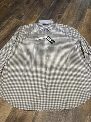 Report Collection Hyper Stretch Button Down Shirt XXL Grey/White Geometric NWT - Image 1 of 4