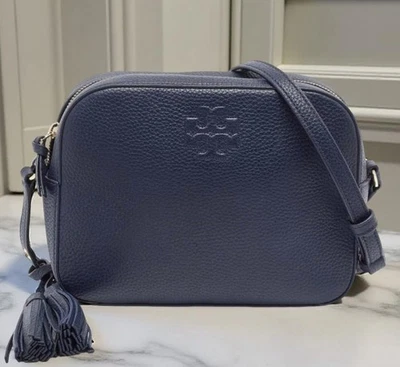 Bolso Bandolera de Cuero para Cámara TORY BURCH Thea en Azul Real con Borla Foto 1 de 4