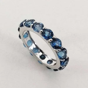 Natural London Blue Topaz Gemstone Wedding Band Ring 18K Solid Gold ring H998 - Picture 1 of 8