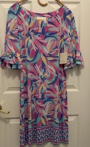 Pappagallo Multicolor Flutter Ruffle Sleeve Shift Dress Knee Length Size Medium - Imagen 1 de 18