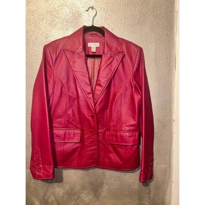 Worthington Professional Office Business Preppy Patriotic Red Leather Blazer  - Image 1 of 4