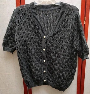 Damenjacke schwarz V-Ausschnitt vorne offen Perlenknöpfe Größe X LARGE (1029) - Bild 1 von 2