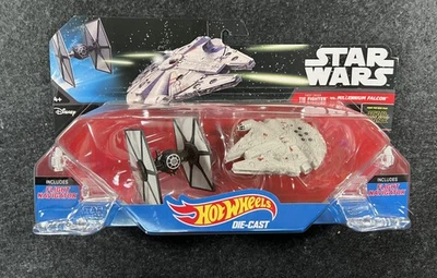 Hot Wheels Star Wars TIE Fighter vs Millennium Falcon Die-Cast Set Star NIB - Image 1 of 4