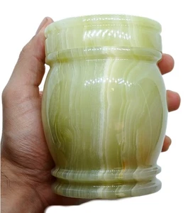 Natural Onyx Stone Jar With Lid Large Polished Green Banded Onyx Crystal Jar 1lb - Picture 1 of 7