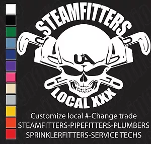 UNION skull pipe wrench pipefitter/plumber customizable vinyl decal sticker - Foto 1 di 4