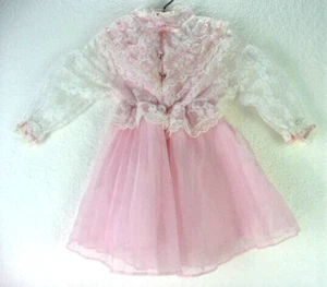 Vintage Star for Girls Size 4T Dress Pink with White Lace Long Sleeve - Picture 1 of 13