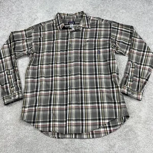 Patagonia Shirt Mens Large Organic Cotton Flannel Plaid Grey Maroon Yellow Flaw - Picture 1 of 15