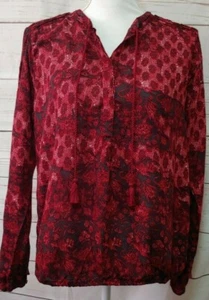 Top con estampado floral plisado Lucky Brand talla M corbata frontal dobladillo burbuja mangas largas - Imagen 1 de 6