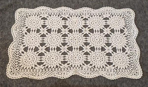 Handmade Crochet White Rectangle Granny Square Doily Placemat Table Decor 18x11" - Picture 1 of 12